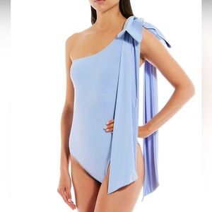 NWT Gianni Bini x Venita Aspen Blue One Shoulder Bow Bathing Swimsuit